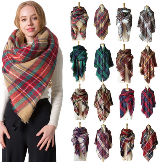 Factory direct sales of European and American autumn and winter faux cashmere large double-sided seven-color checkered square scarves, shawls and women's shawls wholesale