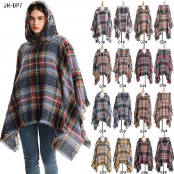 A new cross-border export shawl, a double-sided checkered hooded cape for spring, autumn and winter in Europe and America