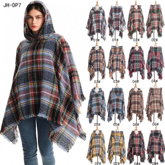 A new cross-border export shawl, a double-sided checkered hooded cape for spring, autumn and winter in Europe and America A new cross-border export shawl, a double-sided checkered hooded cape for spring, autumn and winter in Europe and America