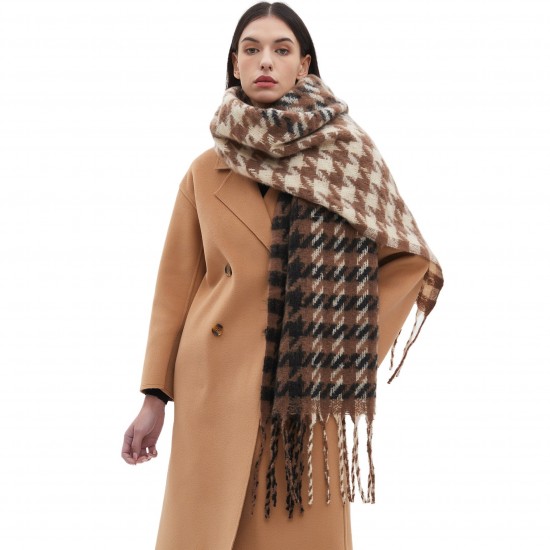 Custom manufacturer of new autumn and winter checkered scarves and shawls in Europe and America with loops, sand imitation mohair, jacquard tassels and checkered patterns