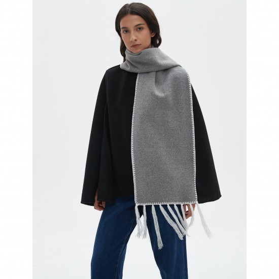 Amazon's popular mid-to-high-end European and American autumn and winter new double-sided tweed solid color tassel scarf manufacturer Amazon's popular mid-to-high-end European and American autumn and winter new double-sided tweed solid color tassel scarf manufacturer