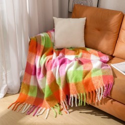 For the autumn and winter seasons in Europe and America, we offer a thick, thickened, checkered, large shawl, blanket and sofa blanket with loop yarn imitation mohair