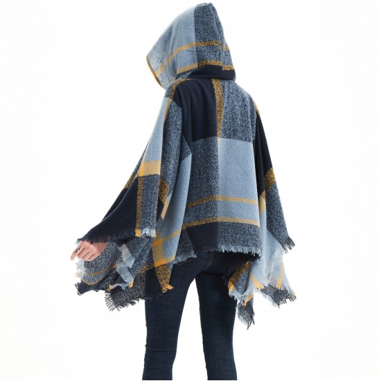Factory direct supply of blue women's capes, hooded shawls and cloaks for spring, autumn and winter in Europe and America
