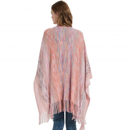 The manufacturer's new export shawl for women, European and American, spring, autumn and winter acrylic warp knitted gradient color tassel split knitted shawl The manufacturer's new export shawl for women, European and American, spring, autumn and winter acrylic warp knitted gradient color tassel split knitted shawl
