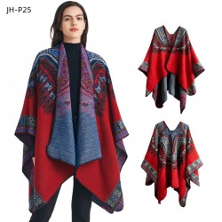 Factory direct supply for export to Europe and America Autumn and Winter 2025 new women's faux cashmere ethnic style jacquard red shawls