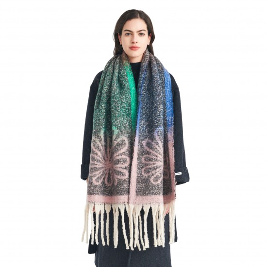 Cross-border Amazon bestseller, new autumn and winter European and American style scarf with loop yarn imitation horsehair jacquard flowers