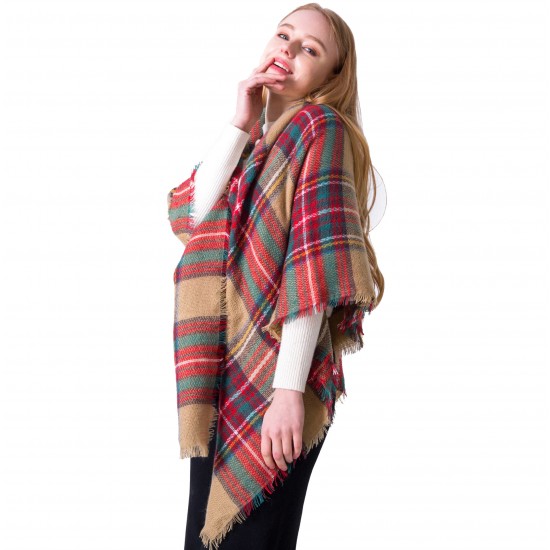 Factory direct sales of European and American autumn and winter faux cashmere large double-sided seven-color checkered square scarves, shawls and women's shawls wholesale