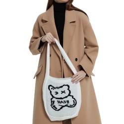 Cross-border knitted bags for foreign trade, Japanese and Korean spring and autumn, white bear casual and laid-back style, single-shoulder bag for girls, hand-carried bag