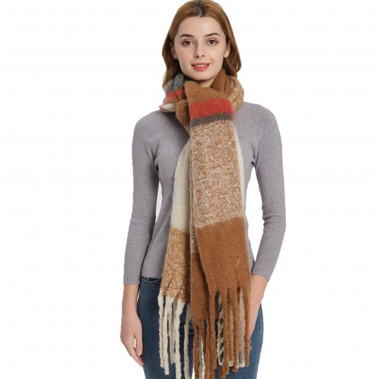 A new and popular European and American autumn and winter scarf and shawl with looped yarn imitation mohair and a checkered thick tassel pattern A new and popular European and American autumn and winter scarf and shawl with looped yarn imitation mohair and a checkered thick tassel pattern