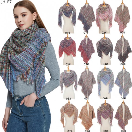 Hot-selling shawls for European and American autumn and winter, full polyester knitted fine check square scarves and scarves in stock, direct supply from the manufacturer