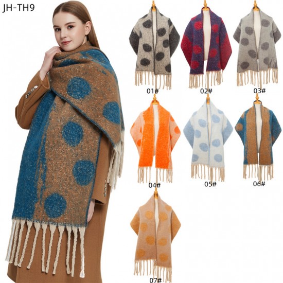 New foreign trade scarf for autumn and winter in Europe and America, thickened looped gauze, jacquard, thick tassels and color-blocked large polka dots New foreign trade scarf for autumn and winter in Europe and America, thickened looped gauze, jacquard, thick tassels and color-blocked large polka dots