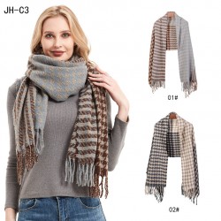 Factory direct sales for export, new autumn and winter scarves from Europe and America, brown checkered scarves, women's tassel shawls