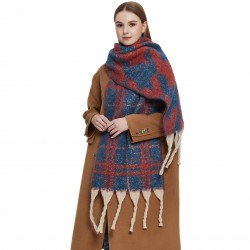 New cross-border export shawl, European and American autumn and winter looped jacquard coarse tassel large checkered scarf shawl