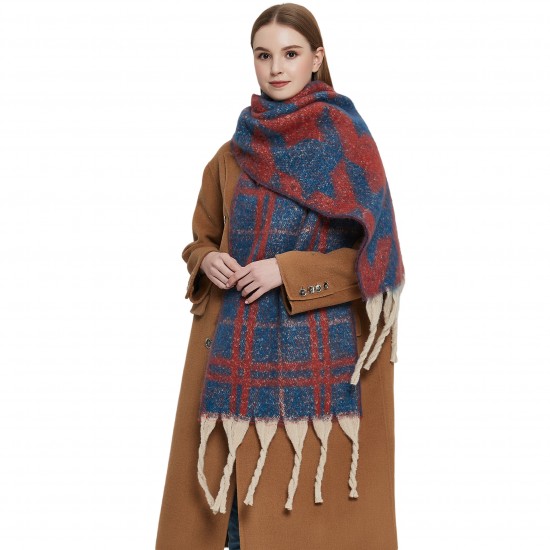 New cross-border export shawl, European and American autumn and winter looped jacquard coarse tassel large checkered scarf shawl New cross-border export shawl, European and American autumn and winter looped jacquard coarse tassel large checkered scarf shawl
