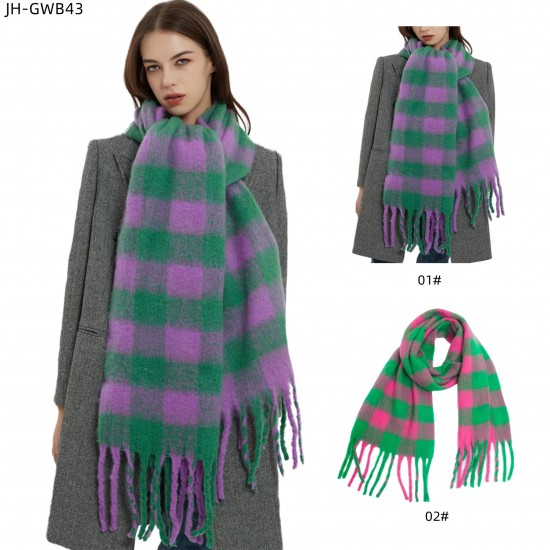 Factory direct supply for export, new style of shawl for women, European and American autumn and winter, thickened and thick beard checkered scarf imitating mohair Factory direct supply for export, new style of shawl for women, European and American autumn and winter, thickened and thick beard checkered scarf imitating mohair