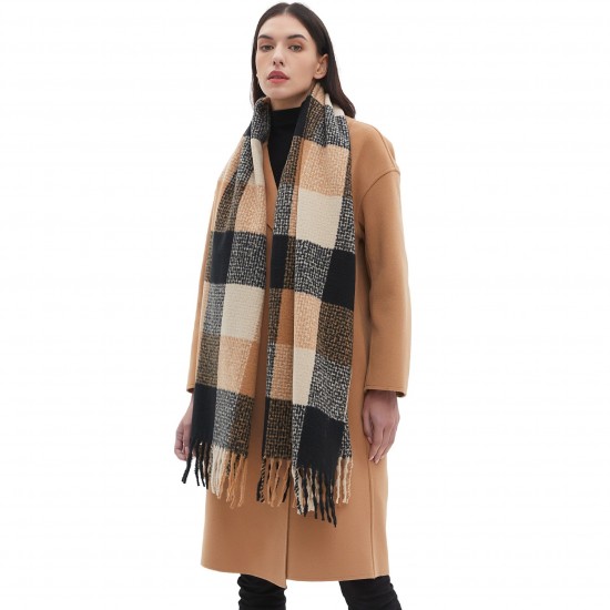 Customized manufacturer of new cross-border high-quality foreign trade European and American autumn and winter oversized and thickened fringed checkered scarves and shawls Customized manufacturer of new cross-border high-quality foreign trade European and American autumn and winter oversized and thickened fringed checkered scarves and shawls