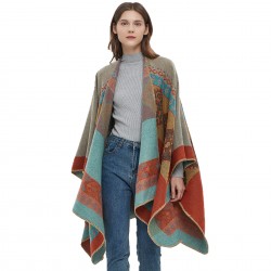 A new style of cape for foreign trade, a thickened orange faux cashmere cape with a triangular stitch stitch and slit