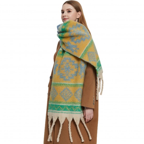 Foreign trade European and American loop yarn 2025 autumn/Winter new style imitation Sea wool jacquard thick beard scarf in stock, shawl manufacturer Foreign trade European and American loop yarn 2025 autumn/Winter new style imitation Sea wool jacquard thick beard scarf in stock, shawl manufacturer