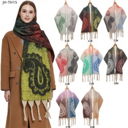 Cross-border hot foreign trade European and American autumn and winter new thick tassel shawl, cashew flower jacquard scarf