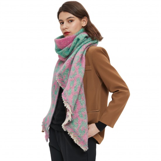 Amazon's hot cross-border new export European and American autumn and winter checkered leopard print diagonal scarf shawl