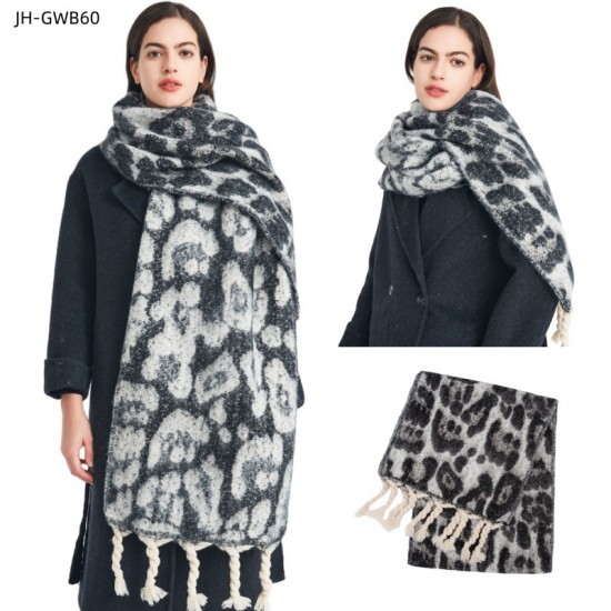 Wholesale of new European and American autumn and winter style circle jacquard leopard print knotted tassel scarves and thick shawls for women
