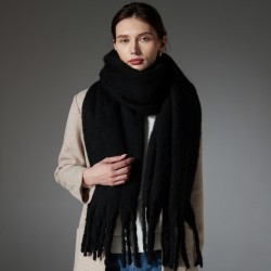 New winter thickened loop yarn imitation mohair coarse tassel solid color black scarf and shawl for foreign trade to Europe and America are in stock