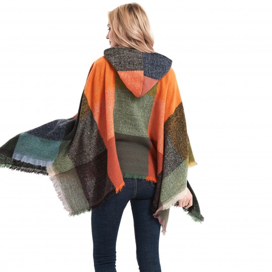 New large-checked women's pullover capes, hooded cloaks and shawls for spring, autumn and winter, directly supplied by the factory for export to Europe and America