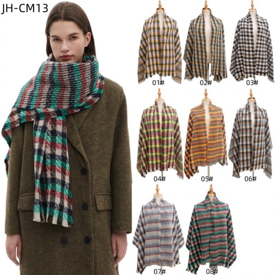 Amazon's popular cross-border export European and American autumn and winter new tweed short beard small check scarf shawl manufacturer