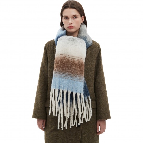 Factory direct supply of new autumn and winter season scarves and shawls in Europe and America for cross-border trade, with loop yarn and thick tassel gradient colors Factory direct supply of new autumn and winter season scarves and shawls in Europe and America for cross-border trade, with loop yarn and thick tassel gradient colors
