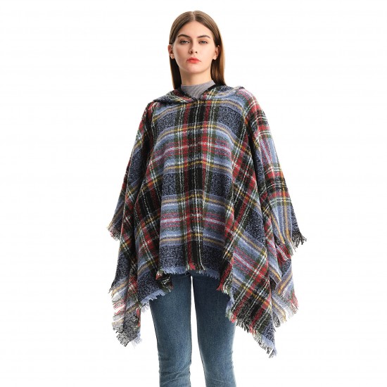 A new cross-border export shawl, a double-sided checkered hooded cape for spring, autumn and winter in Europe and America A new cross-border export shawl, a double-sided checkered hooded cape for spring, autumn and winter in Europe and America