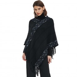 New style of pullover shawl for foreign trade, European and American spring and autumn striped solid color fringed knitted cape shawl in stock wholesale factory