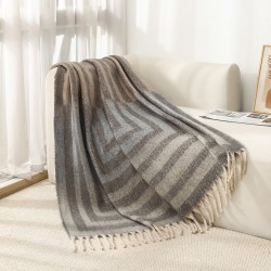 Amazon blanket export new European and American autumn and winter faux mohair thickened striped large shawl jacquard blanket