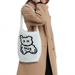 Cross-border knitted bags for foreign trade, Japanese and Korean spring and autumn, white bear casual and laid-back style, single-shoulder bag for girls, hand-carried bag