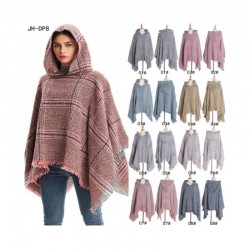 Original manufacturer's in-stock export of new European and American spring, autumn and winter oversized checkered hooded cape shawls