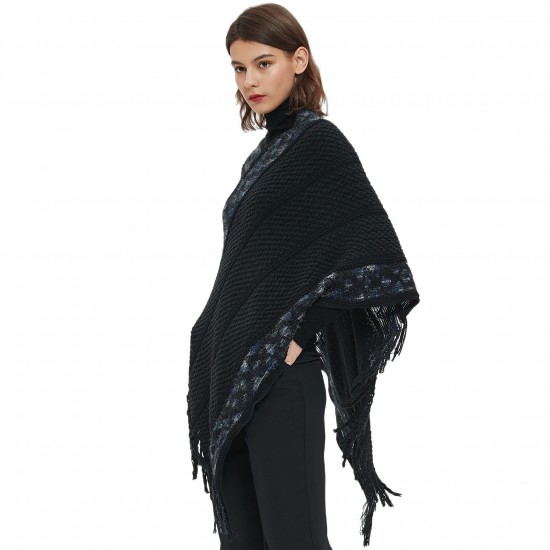 New style of pullover shawl for foreign trade, European and American spring and autumn striped solid color fringed knitted cape shawl in stock wholesale factory New style of pullover shawl for foreign trade, European and American spring and autumn striped solid color fringed knitted cape shawl in stock wholesale factory