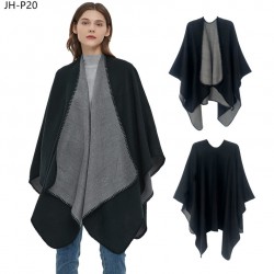 Amazon's popular export European and American autumn and winter solid color imitation cashmere double-sided black and gray split shawl manufacturer