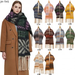 New foreign trade shawl, thickened scarf for autumn and winter in Europe and America, loop gauze, fishbone pattern, thick tassel and large jacquard scarf manufacturer