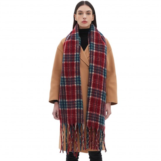 Cross-border foreign trade European and American autumn and winter new style circle sand imitation mohair fringed check scarf shawl custom manufacturer Cross-border foreign trade European and American autumn and winter new style circle sand imitation mohair fringed check scarf shawl custom manufacturer