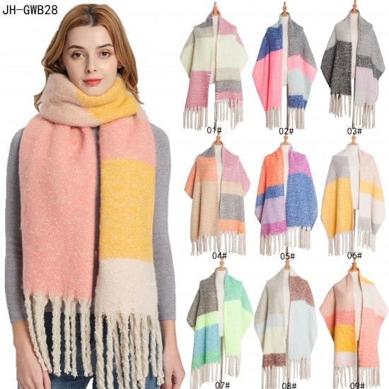 The original manufacturer's cross-border foreign trade autumn and winter new thickened scarves and shawls with loop yarn and thick tassels in color The original manufacturer's cross-border foreign trade autumn and winter new thickened scarves and shawls with loop yarn and thick tassels in color