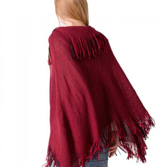 European and American autumn and winter warp knitted bat-sleeved lapel knitted sweater, women's fringed knitted sweater, pullover, cape and shawl