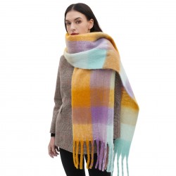 Manufacturer's in-stock cross-border hot items, new autumn and winter men's and women's checkered scarves with loop yarn and thick tassels for Europe and America