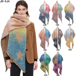 Foreign trade 2023 New style warm shawl for women, European and American autumn and winter, loop yarn jacquard color-blocked star diagonal scarf manufacturer