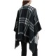 New European and American autumn and winter faux cashmere black and white checkered leather button-split shawl for women's capes manufacturer