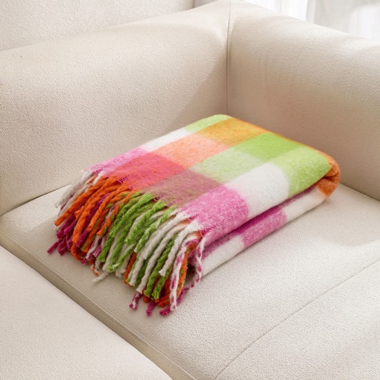 For the autumn and winter seasons in Europe and America, we offer a thick, thickened, checkered, large shawl, blanket and sofa blanket with loop yarn imitation mohair For the autumn and winter seasons in Europe and America, we offer a thick, thickened, checkered, large shawl, blanket and sofa blanket with loop yarn imitation mohair