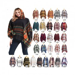 Factory direct supply of popular European and American spring, autumn, winter and Christmas green shawls, looped chiffon, checkered hooded capes