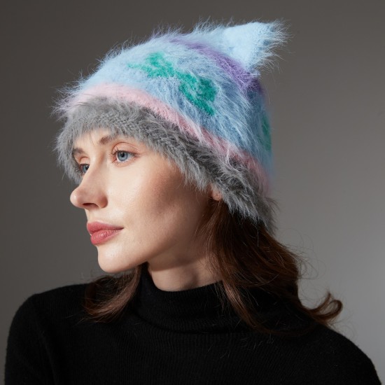 Cross-border foreign trade autumn and winter new style mink cute cat ear knitted hat, ear protectors, pilfered woolen hat manufacturer Cross-border foreign trade autumn and winter new style mink cute cat ear knitted hat, ear protectors, pilfered woolen hat manufacturer