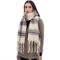 Custom manufacturer of new autumn and winter style circle sand imitation mohair jacquard tassel striped scarves and shawls for foreign trade in Europe and America