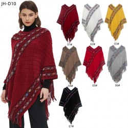 European and American spring and autumn new retro ethnic style solid-color knitted pullover cape shawl in stock manufacturer