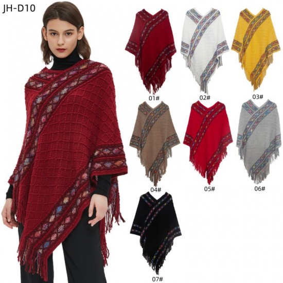 European and American spring and autumn new retro ethnic style solid-color knitted pullover cape shawl in stock manufacturer
