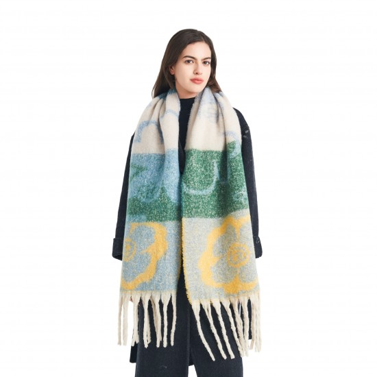Cross-border Amazon bestseller, new autumn and winter collection of European and American jacquard four-leaf flower scarves with loop yarn imitation mohair